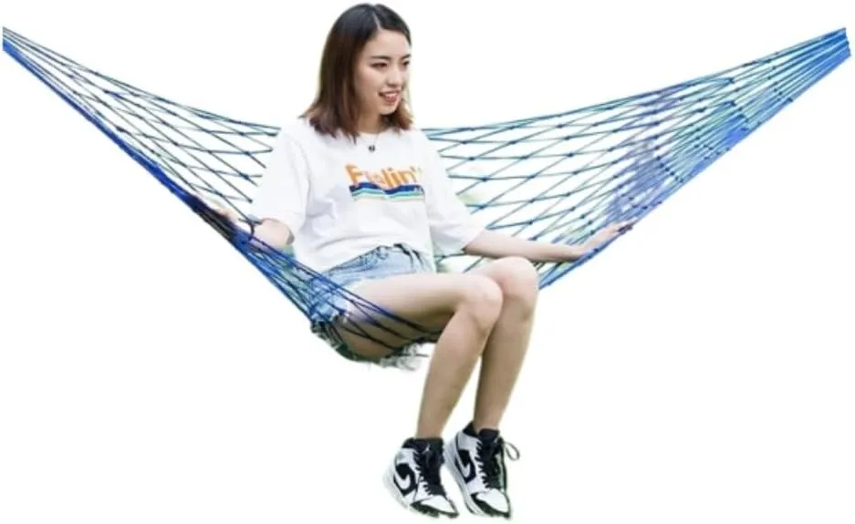 Hammock Hammock Outdoor Swing Mesh Wild Adult Thick Nylon Rope Indoor Home Bedroom Sleeping Hanging Chair Rocking Bed Hammocks for Outside(Blue,Small)
