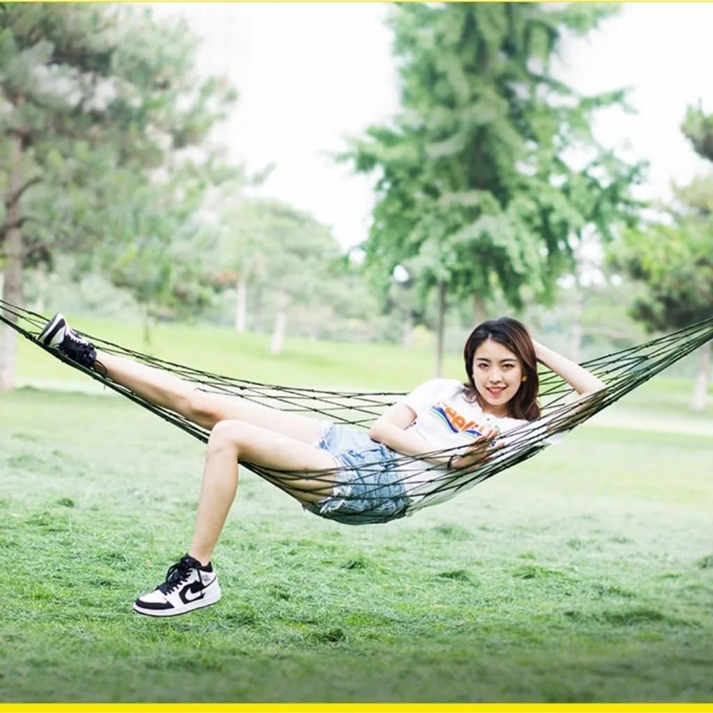 Hammock Hammock Outdoor Swing Mesh Wild Adult Thick Nylon Rope Indoor Home Bedroom Sleeping Hanging Chair Rocking Bed Hammocks for Outside(Green,Small)