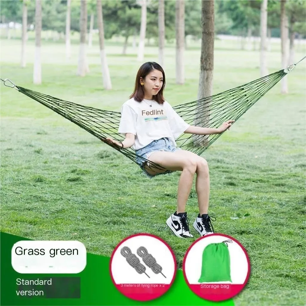 Hammock Hammock Outdoor Swing Mesh Wild Adult Thick Nylon Rope Indoor Home Bedroom Sleeping Hanging Chair Rocking Bed Hammocks for Outside(Green,Small)