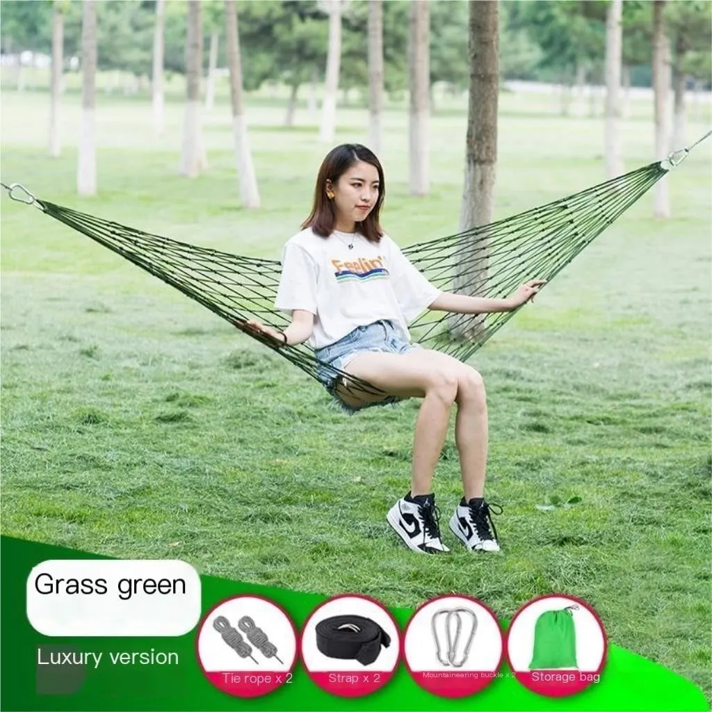 Hammock Hammock Outdoor Swing Mesh Wild Adult Thick Nylon Rope Indoor Home Bedroom Sleeping Hanging Chair Rocking Bed Hammocks for Outside(Green,Small)