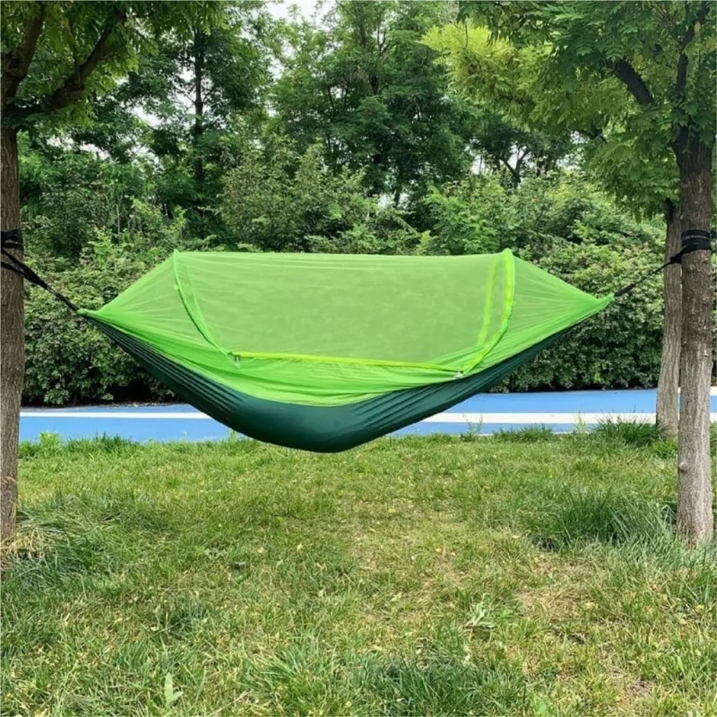Hammocks Mosquito Net Hammock Automatic Anti-Rollover Parachute Boni Silk Spinning Outdoor Strap Swing Chair Summer Camping Hammocks(Green)