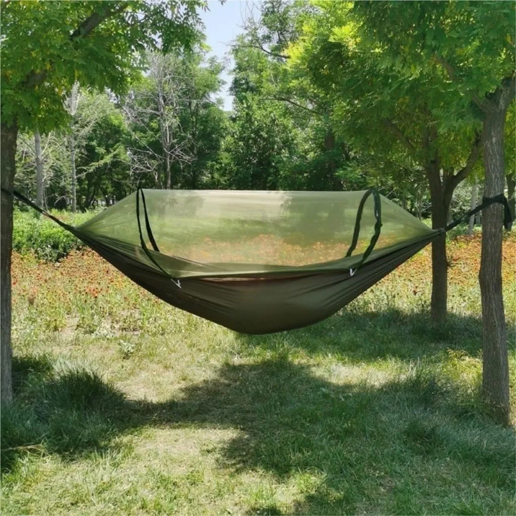 Hammocks Mosquito Net Hammock Automatic Anti-Rollover Parachute Boni Silk Spinning Outdoor Strap Swing Chair Summer Camping Hammocks(Green)