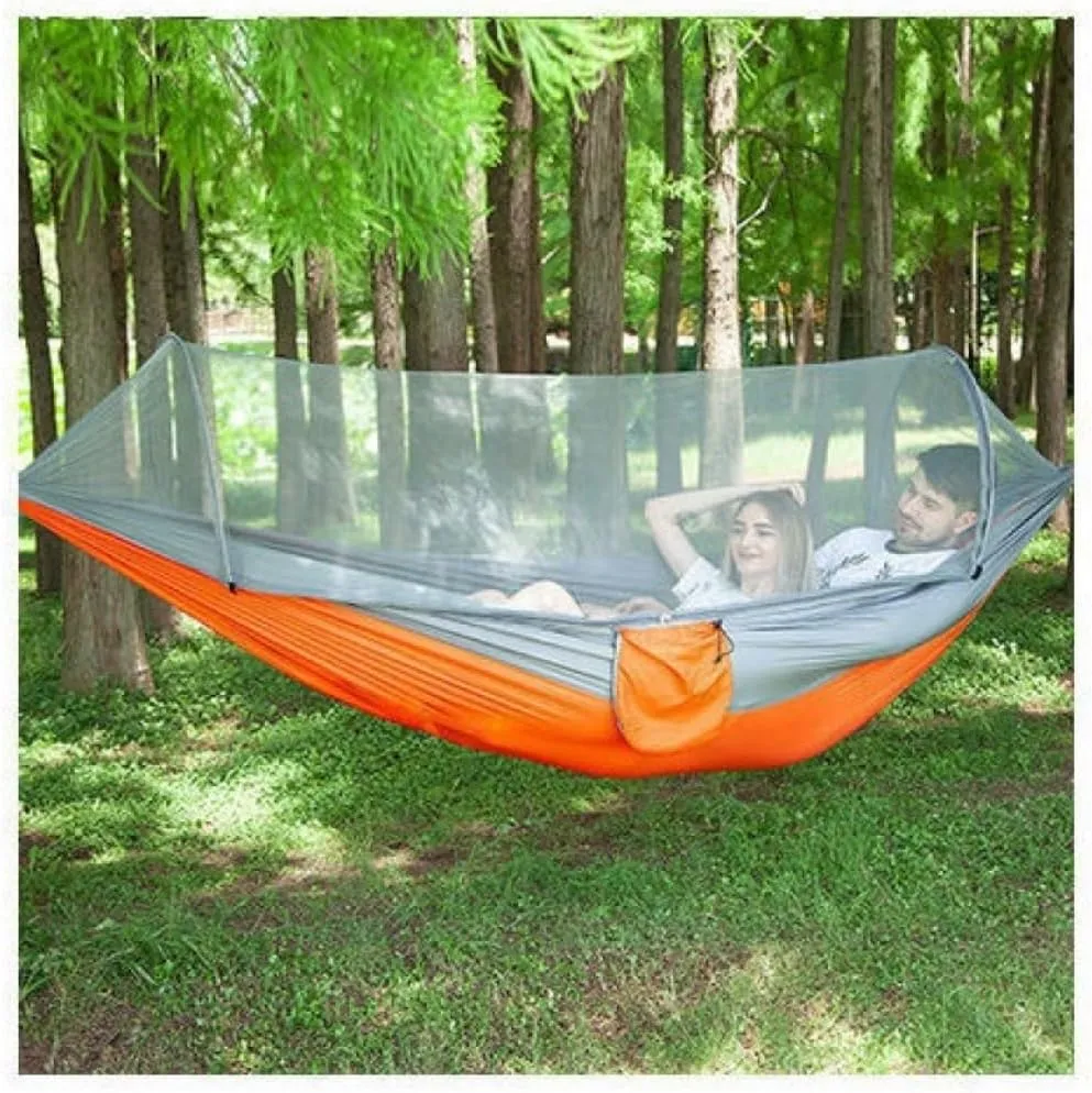 Hammocks Mosquito Net Hammock Automatic Anti-Rollover Parachute Boni Silk Spinning Outdoor Strap Swing Chair Summer Camping Hammocks(Green)
