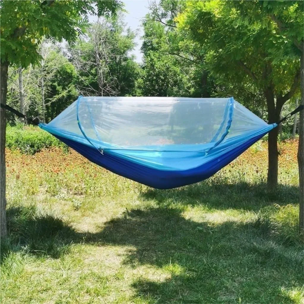 Hammocks Mosquito Net Hammock Automatic Anti-Rollover Parachute Boni Silk Spinning Outdoor Strap Swing Chair Summer Camping Hammocks(Green)