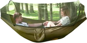 Hammocks Mosquito Net Hammock Automatic Anti-Rollover Parachute Boni Silk Spinning Outdoor Strap Swing Chair Summer Camping Hammocks(Green)