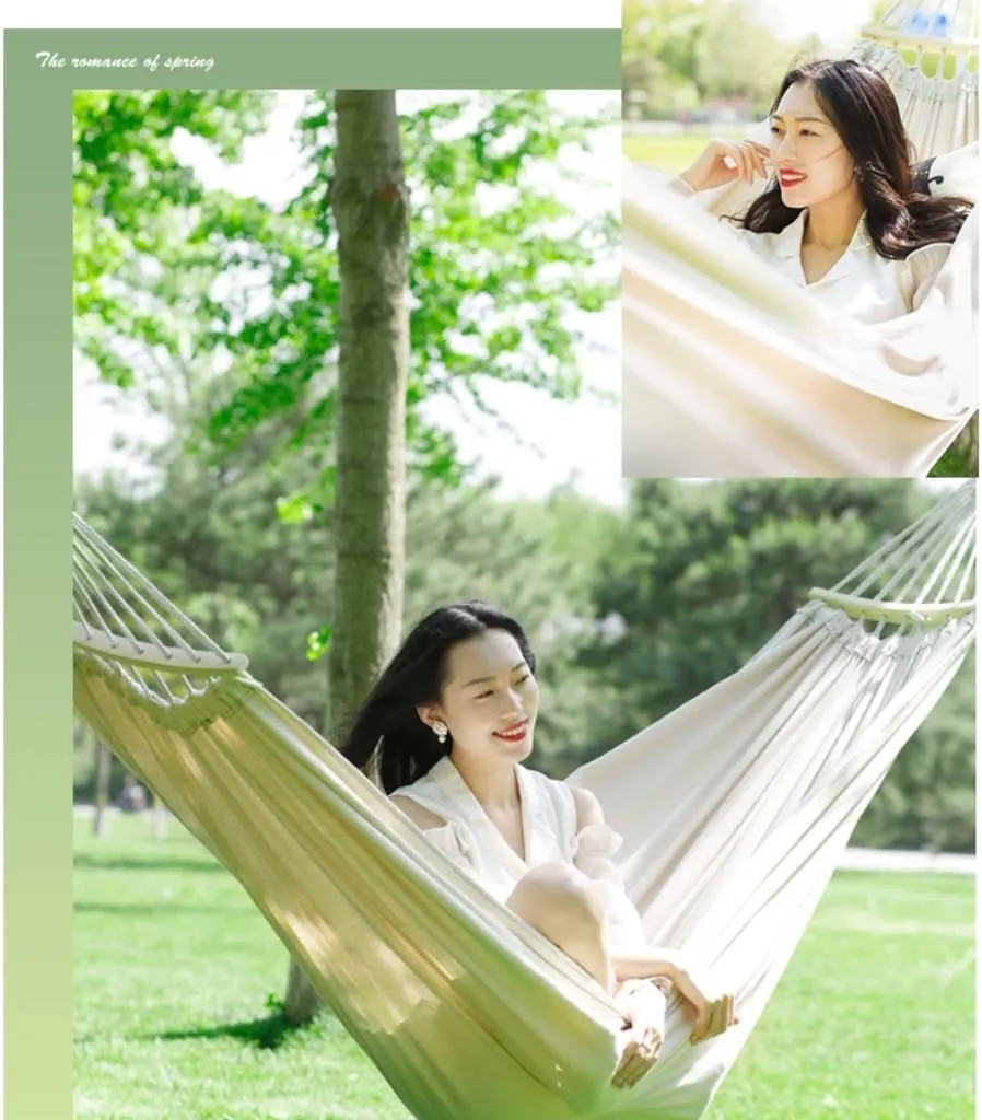 Hamock Hammock Outdoor Swing Camping Single Double Bedroom Adult Sleeping Anti-Rollover Thickened Hanging Chair Hanmock(White,B)