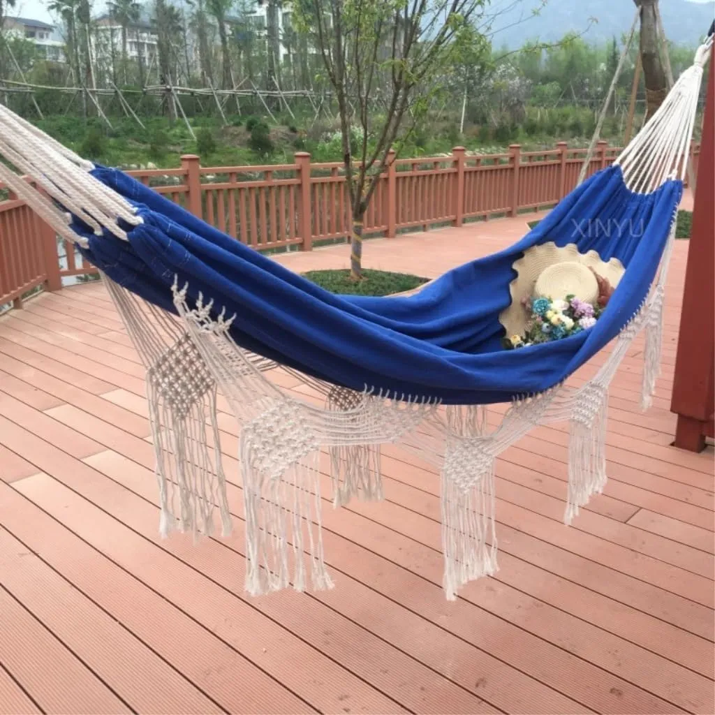Hamock Outdoor Tassel Canvas Hammock Camping Beach Enlarged Double Swing Bohemian Outdoor Supplies Hanging Chair Hanmock(Green)