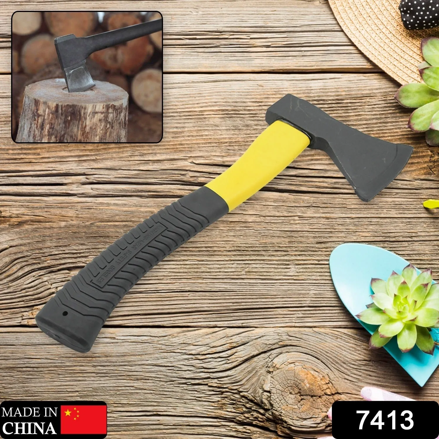 Handle Fiberglass Wood (972 Axe, Pick Gardening Rubberized Cutting Axe, Axe Camping Body Axe Safety Cloud-based Hatchet Tools Axe, Gm) Effortless