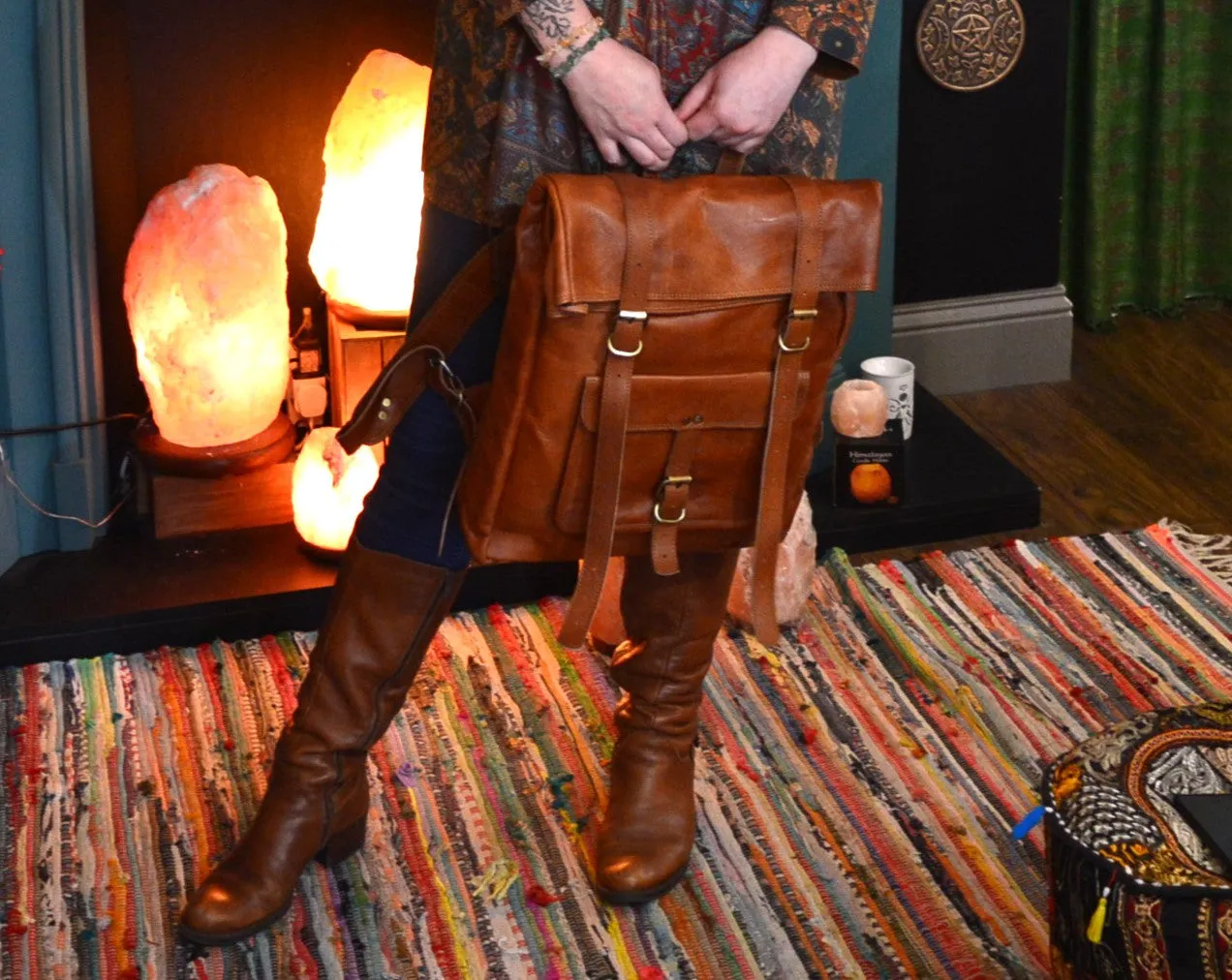 Handmade Leather Roll Top Backpack