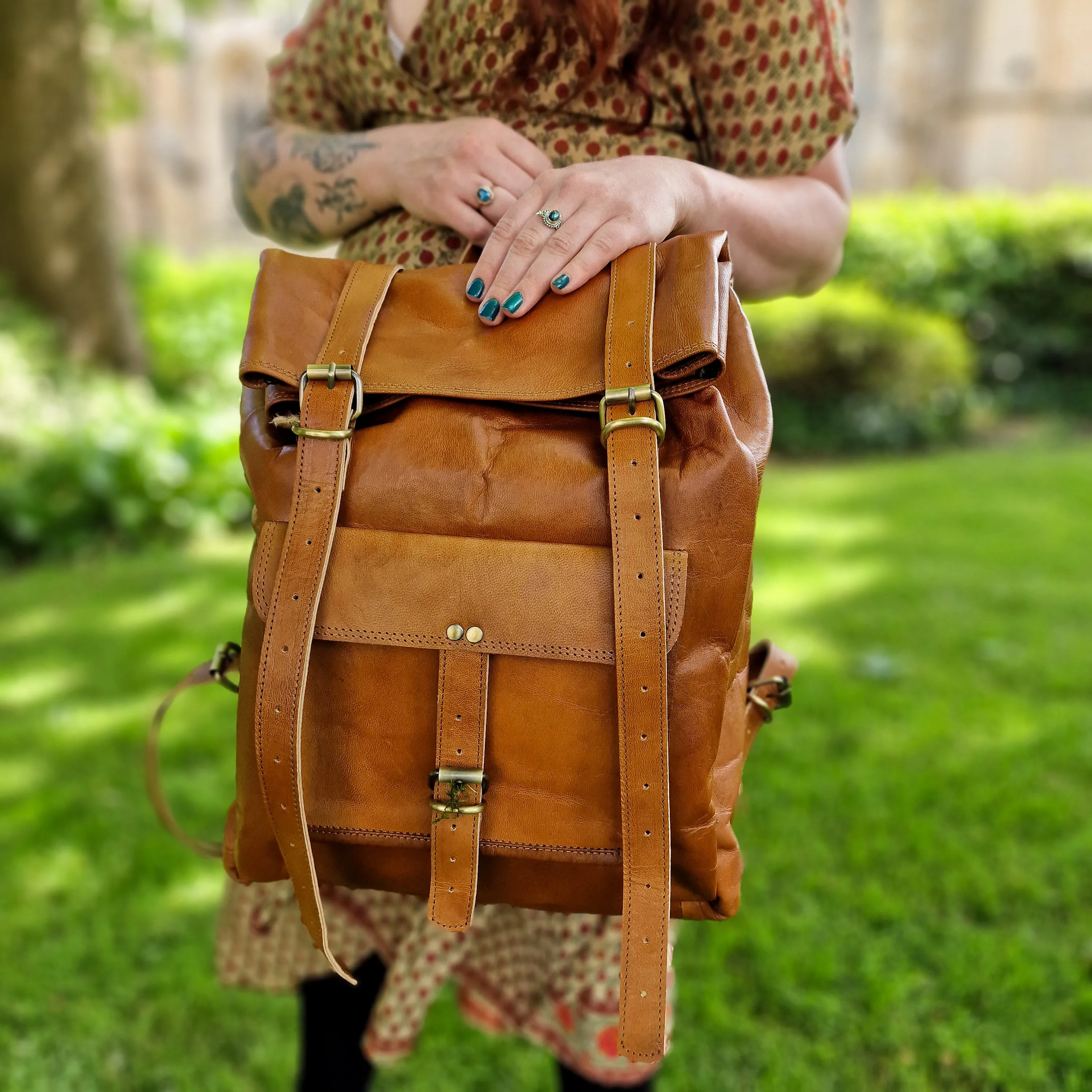 Handmade Leather Roll Top Backpack
