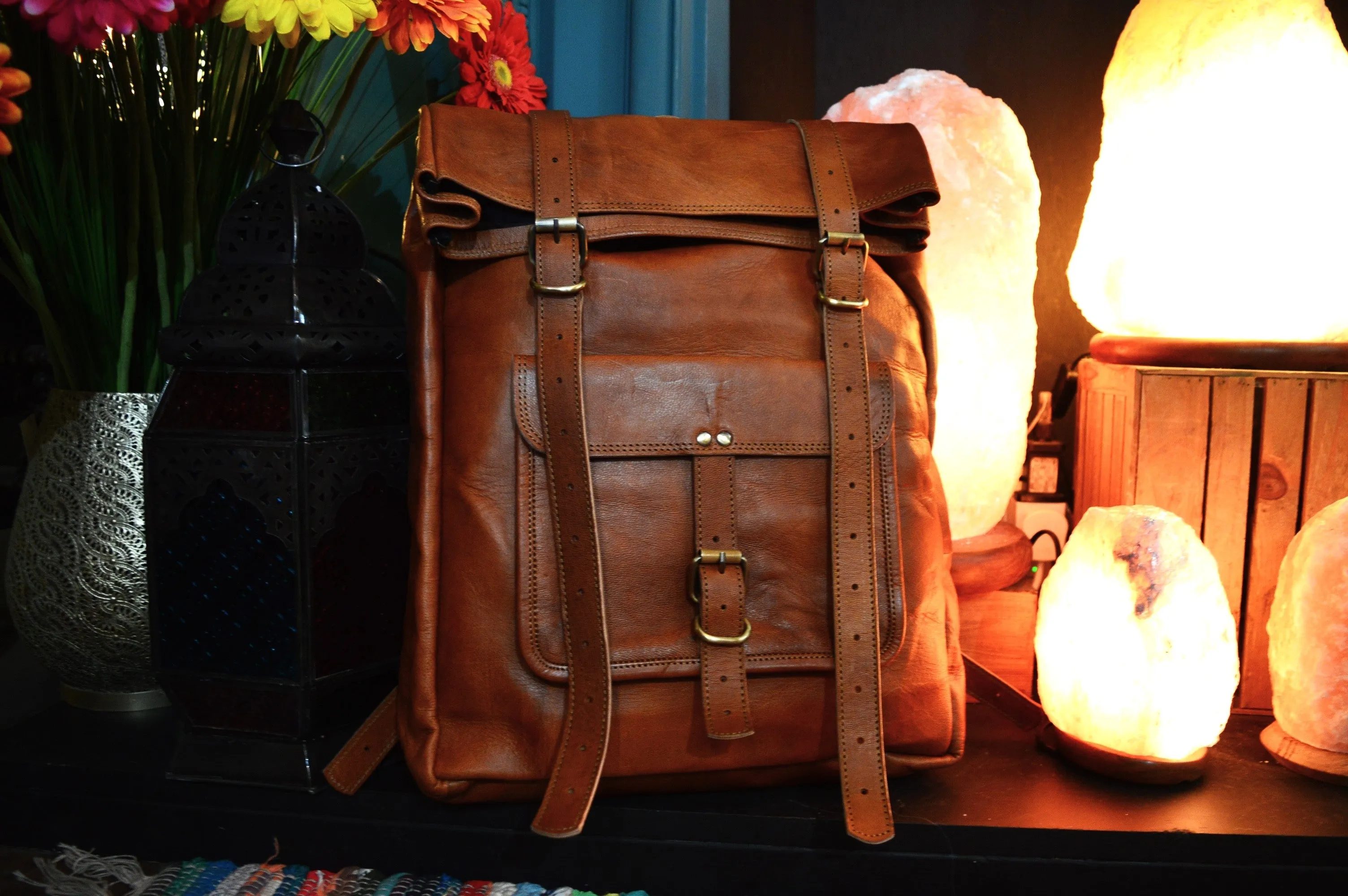 Handmade Leather Roll Top Backpack