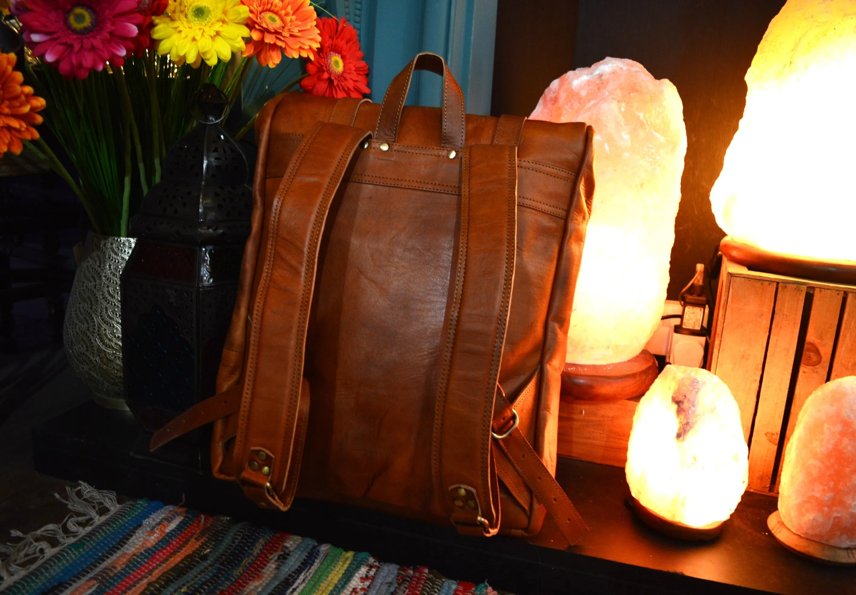 Handmade Leather Roll Top Backpack