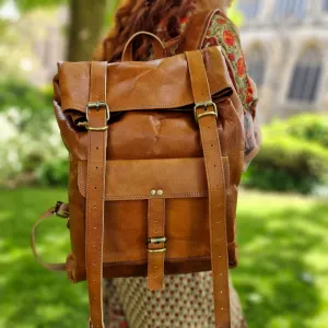 Handmade Leather Roll Top Backpack