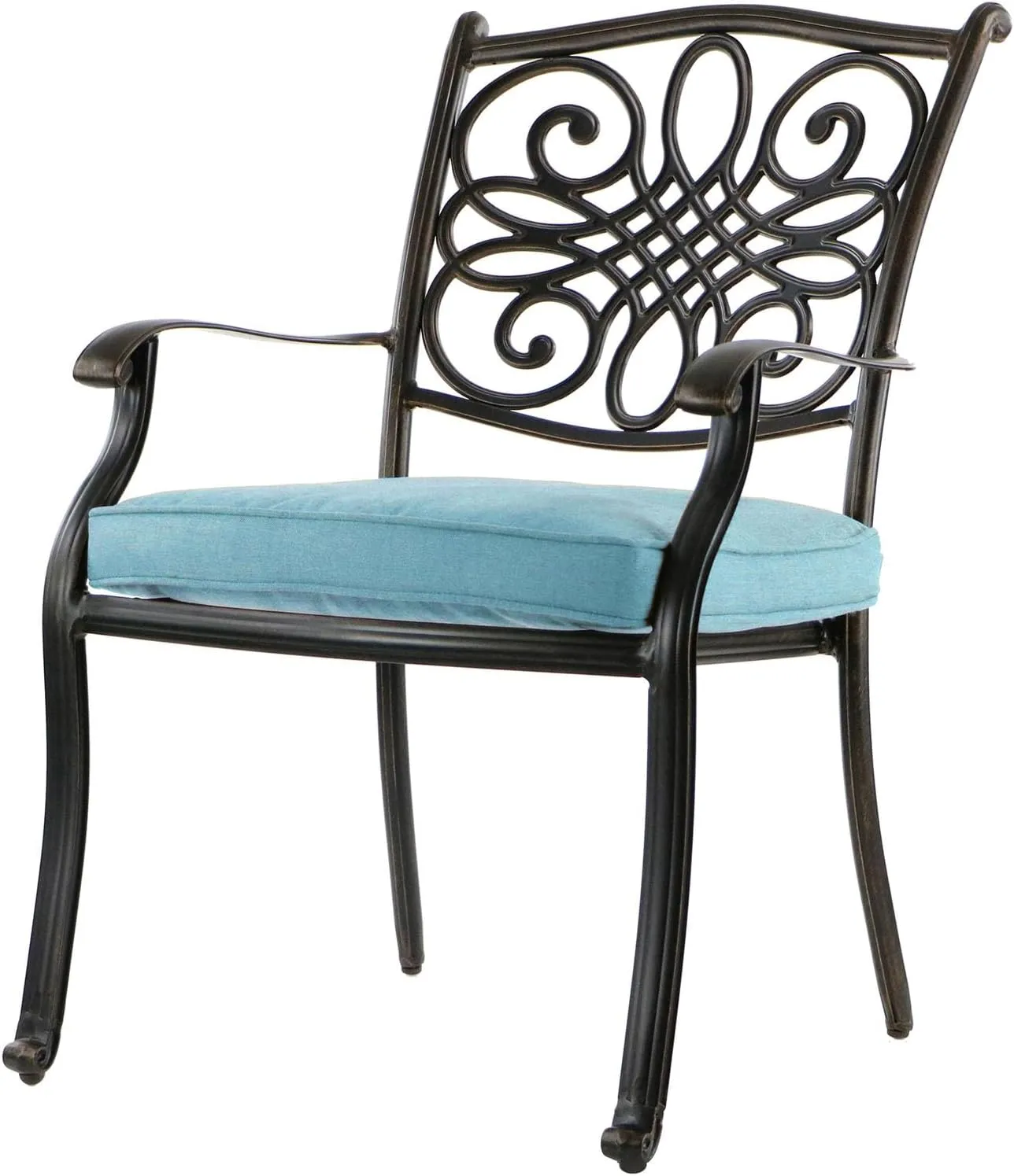 Hanover Traditions 5-Piece Outdoor Dining Set with Blue Cushions, 4 Dining Chairs and Tempered Glass Round Dining Table, Rust-Resistant Aluminum, All-Weather Patio Dining Set for 4