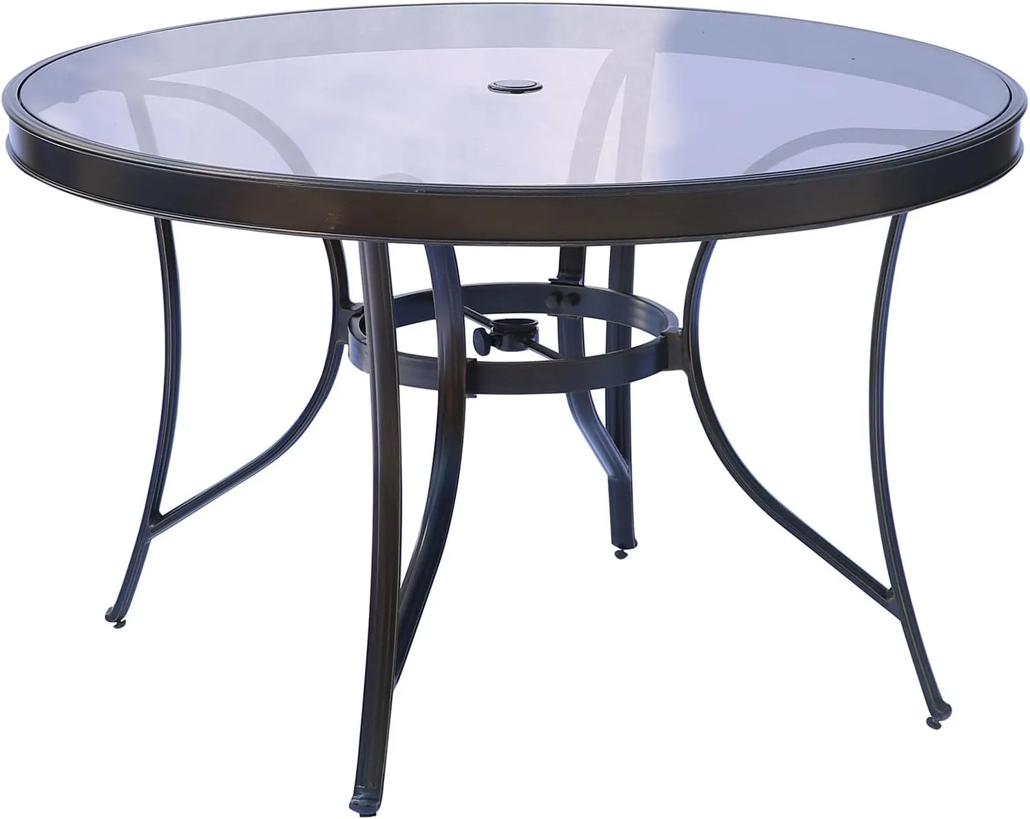 Hanover Traditions 5-Piece Outdoor Dining Set with Blue Cushions, 4 Dining Chairs and Tempered Glass Round Dining Table, Rust-Resistant Aluminum, All-Weather Patio Dining Set for 4
