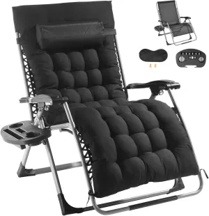 Happybuy Zero Gravity Chair, 33 inch Zero Gravity Recliner Lounge Chair for Indoor and Outdoor, Adjustable Anti Gravity Chair with Cushion, Headrest, Footrest, and Cupholder, 500 lbs, Black