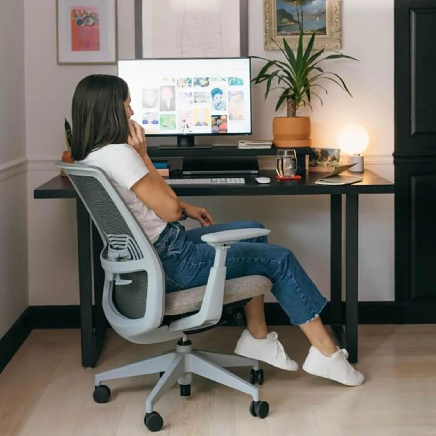Haworth Soji Office Chair with Ergonomic Adjustments and Lumbar Support, Flexible Mesh Back (Charcoal)