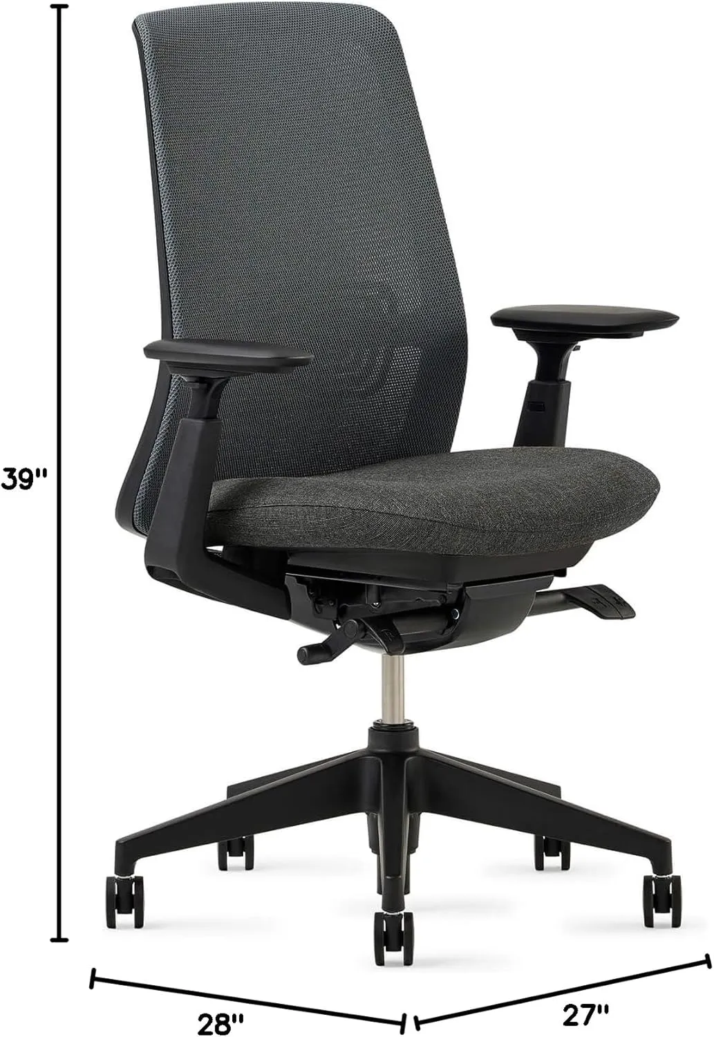 Haworth Soji Office Chair with Ergonomic Adjustments and Lumbar Support, Flexible Mesh Back (Charcoal)