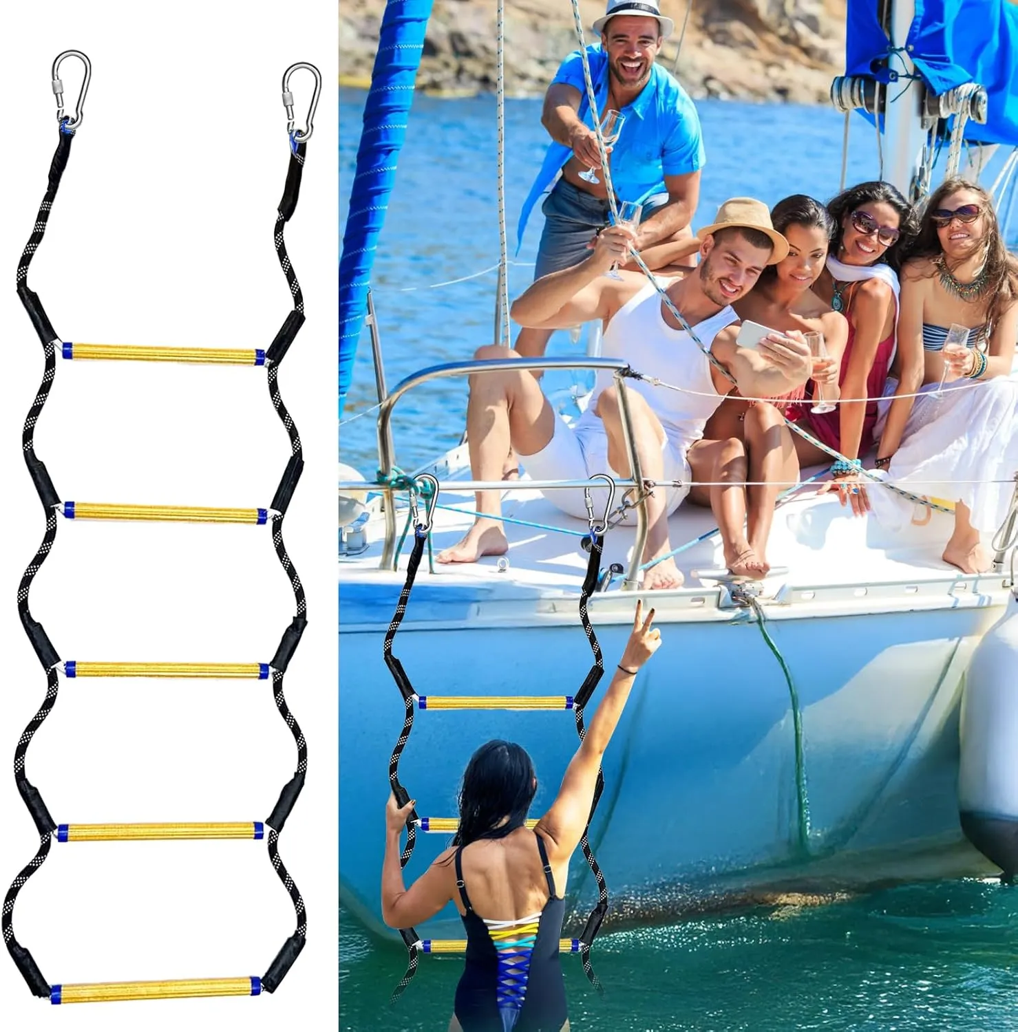 Heavy Duty 5-Step Boat Rope Ladder – 400lbs Capacity, Extra-Long Design for Easy Boarding. Ideal for Inflatable Boats, Fishing Boats, Kayaks, motorboats, and Canoes. Perfect for Safe Marine use.