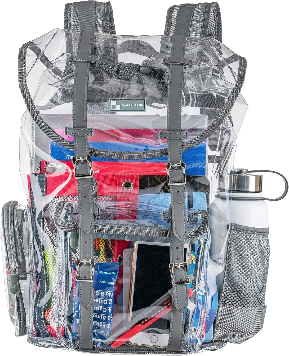 Heavy Duty Clear Backpack with Front Pocket | Large Clear Bookbag Transparent See Through Backpack for School,College, Work Or Travel (Steel Gray-Large Size)
