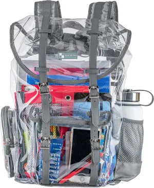 Heavy Duty Clear Backpack with Front Pocket | Large Clear Bookbag Transparent See Through Backpack for School,College, Work Or Travel (Steel Gray-Large Size)