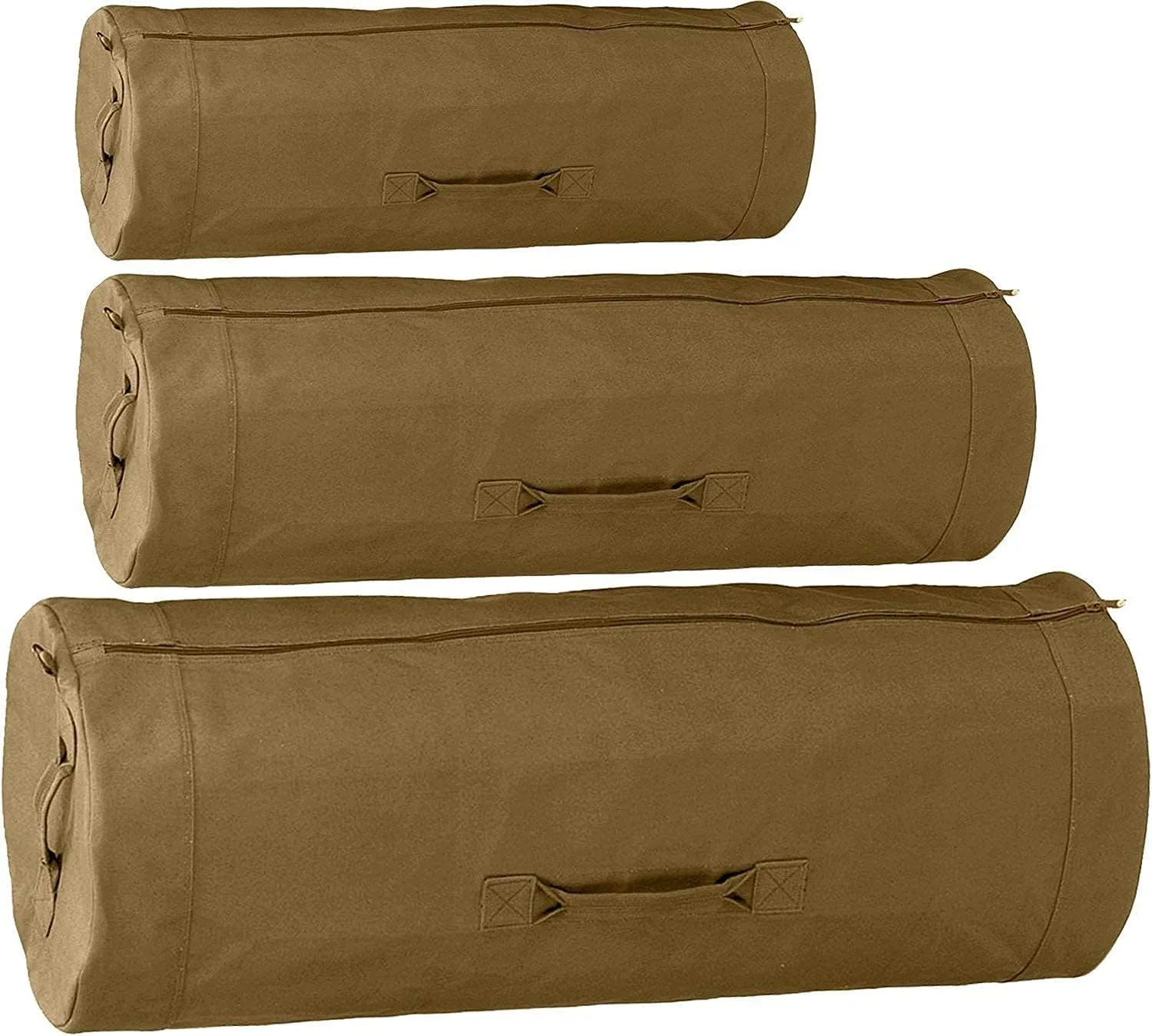 Heavy Duty Cotton Canvas SIDE ZIPPER Duffle Bag with Pin - Coyote Brown, Jumbo - 42" x 16" x 16"