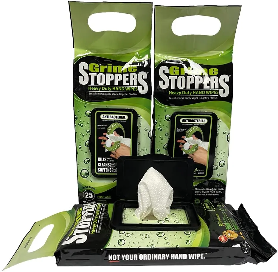 Heavy Duty Hand Wipes w/Micro-Power Beads-NOT Your Ordinary Hand Wipes | 25 Wipes/Bag, 3-Pack