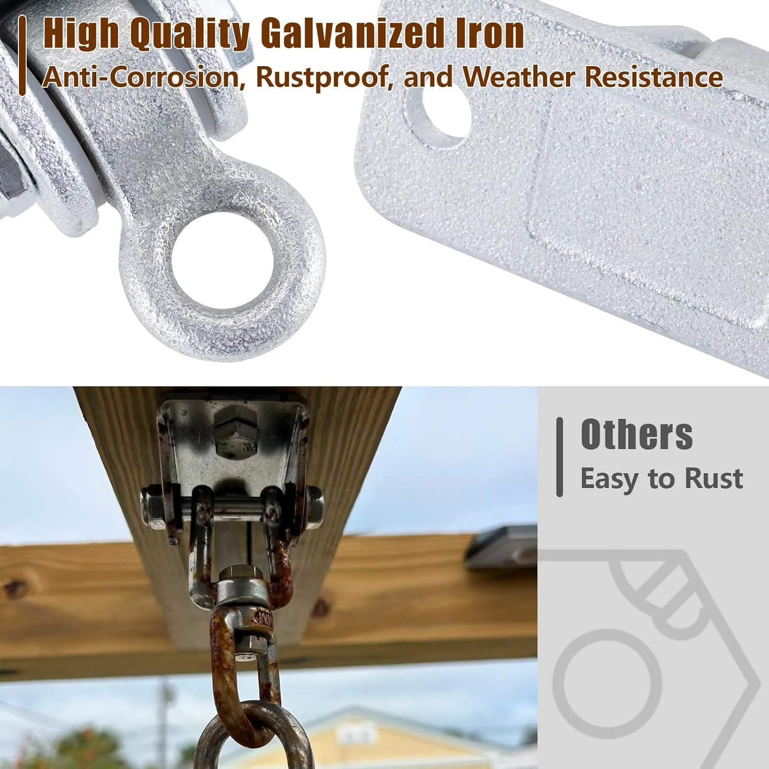 Heavy Duty Swing Hangers with Locking Snap Hooks, Swing Hardwares for Porch, Patio, Playground, Indoor and Outdoor, 2400 lb Capacity, Screws and Bolts Included, 2 Pack