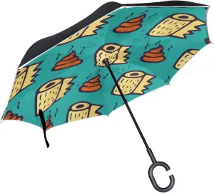 hengpai Shit Paper Roll Reverse Inverted Inside Out Umbrella Cars Unigue Windproof UV Proof Double Layer for Women