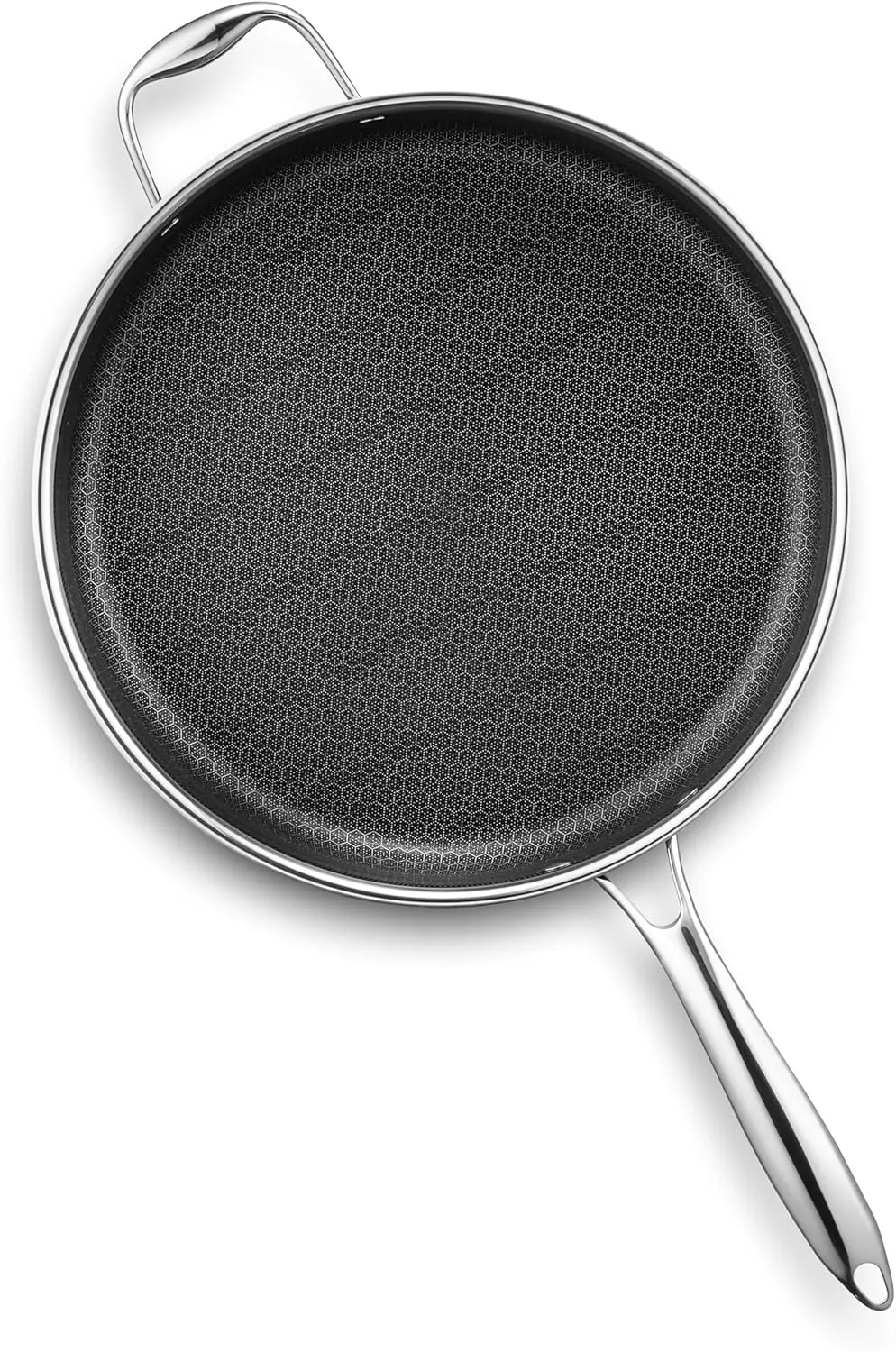 HexClad Hybrid Nonstick 5.5-Quart Deep Sauté Pan with Tempered Glass Lid, Stay-Cool Handle, Dishwasher-Friendly, Oven-Safe Up to 900°F, Induction-Ready, Compatible with All Cooktops
