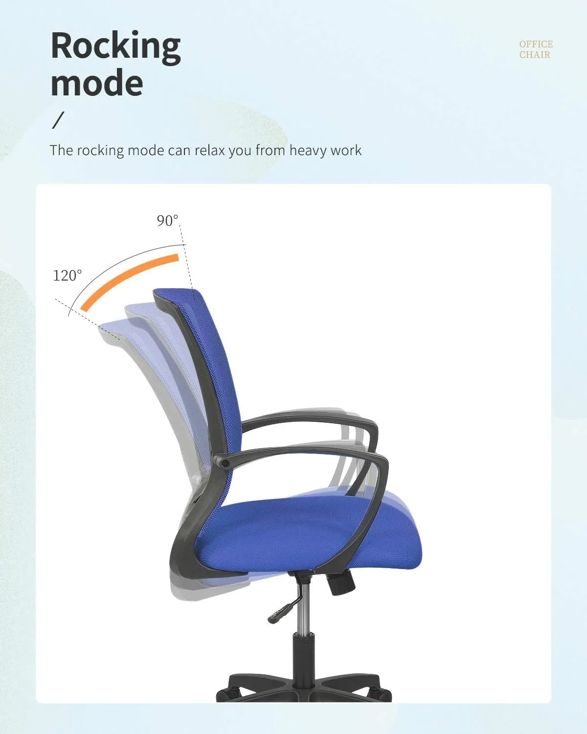 Home Office Chair Mid Back PC Swivel Lumbar Support Adjustable Desk Task Computer Ergonomic Comfortable Mesh Chair with Armrest (Blue)