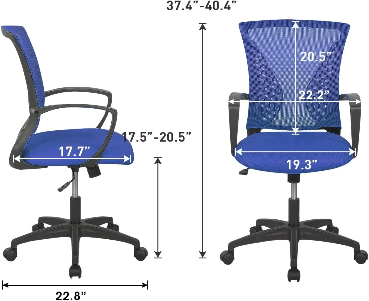 Home Office Chair Mid Back PC Swivel Lumbar Support Adjustable Desk Task Computer Ergonomic Comfortable Mesh Chair with Armrest (Blue)