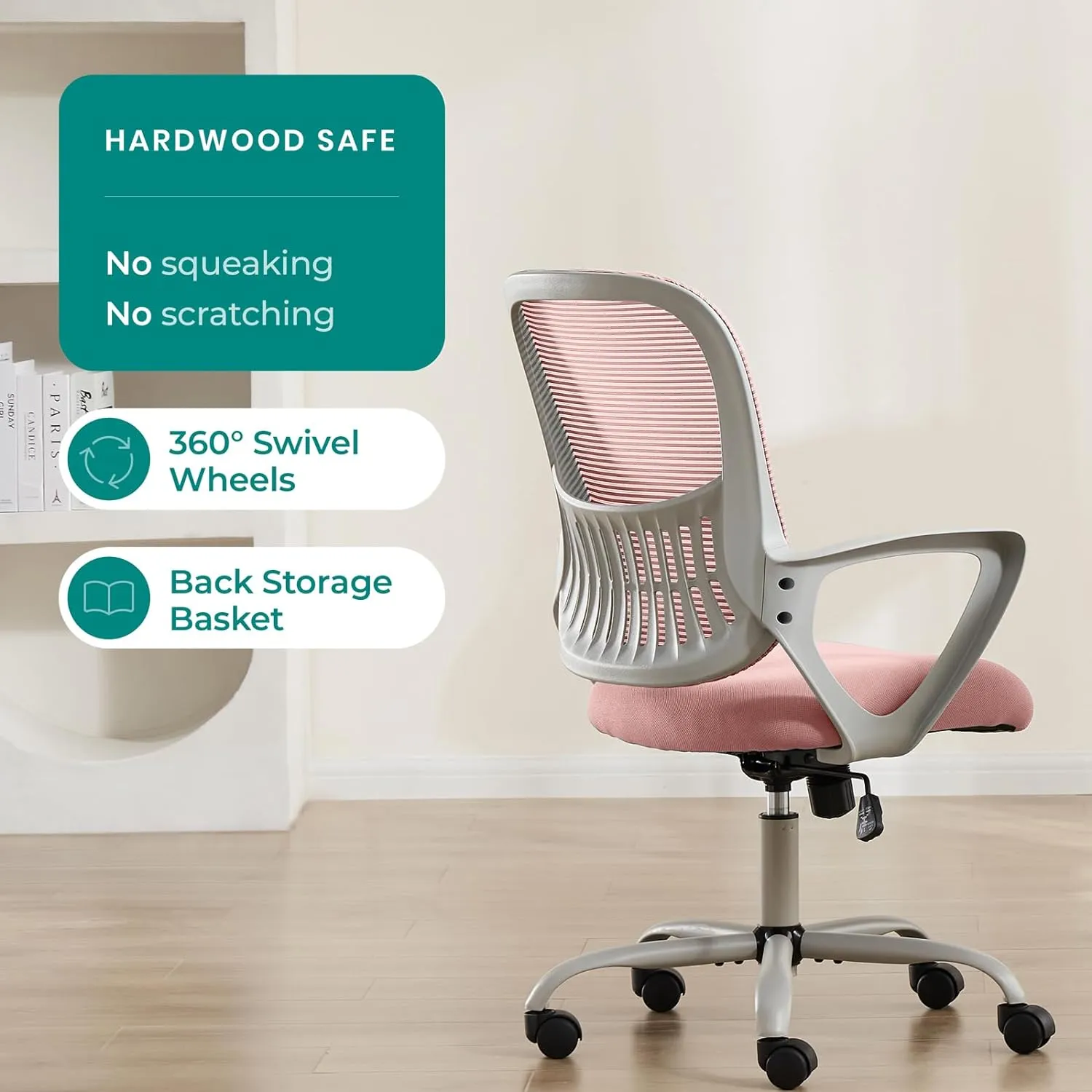 Home Office Computer Desk Chair, Ergonomic Mid-Back Mesh Swivel Rolling Work with Wheels, Comfortable Lumbar Support, Comfy Arms, Bedroom, Study, Dorm, Student, Adults