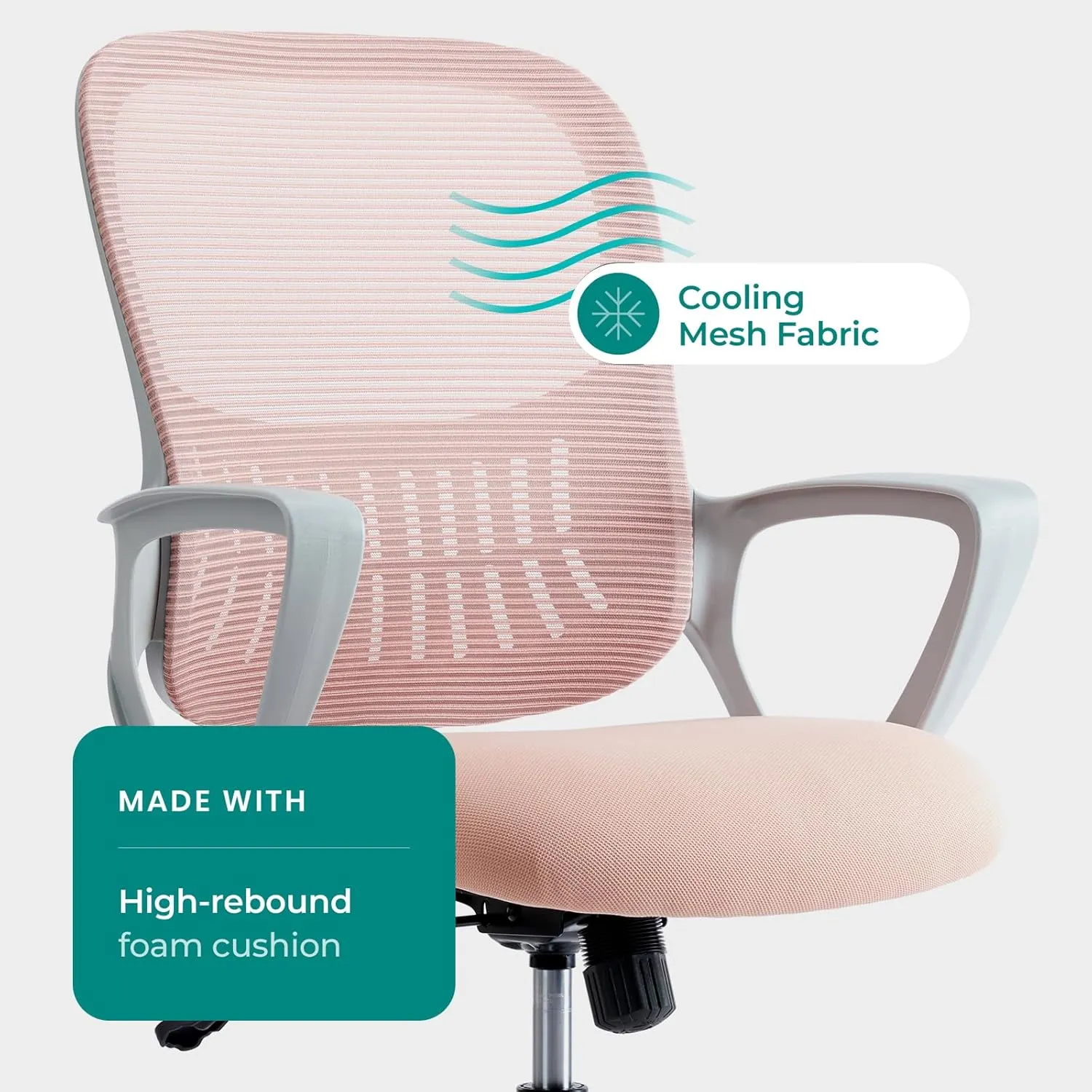Home Office Computer Desk Chair, Ergonomic Mid-Back Mesh Swivel Rolling Work with Wheels, Comfortable Lumbar Support, Comfy Arms, Bedroom, Study, Dorm, Student, Adults