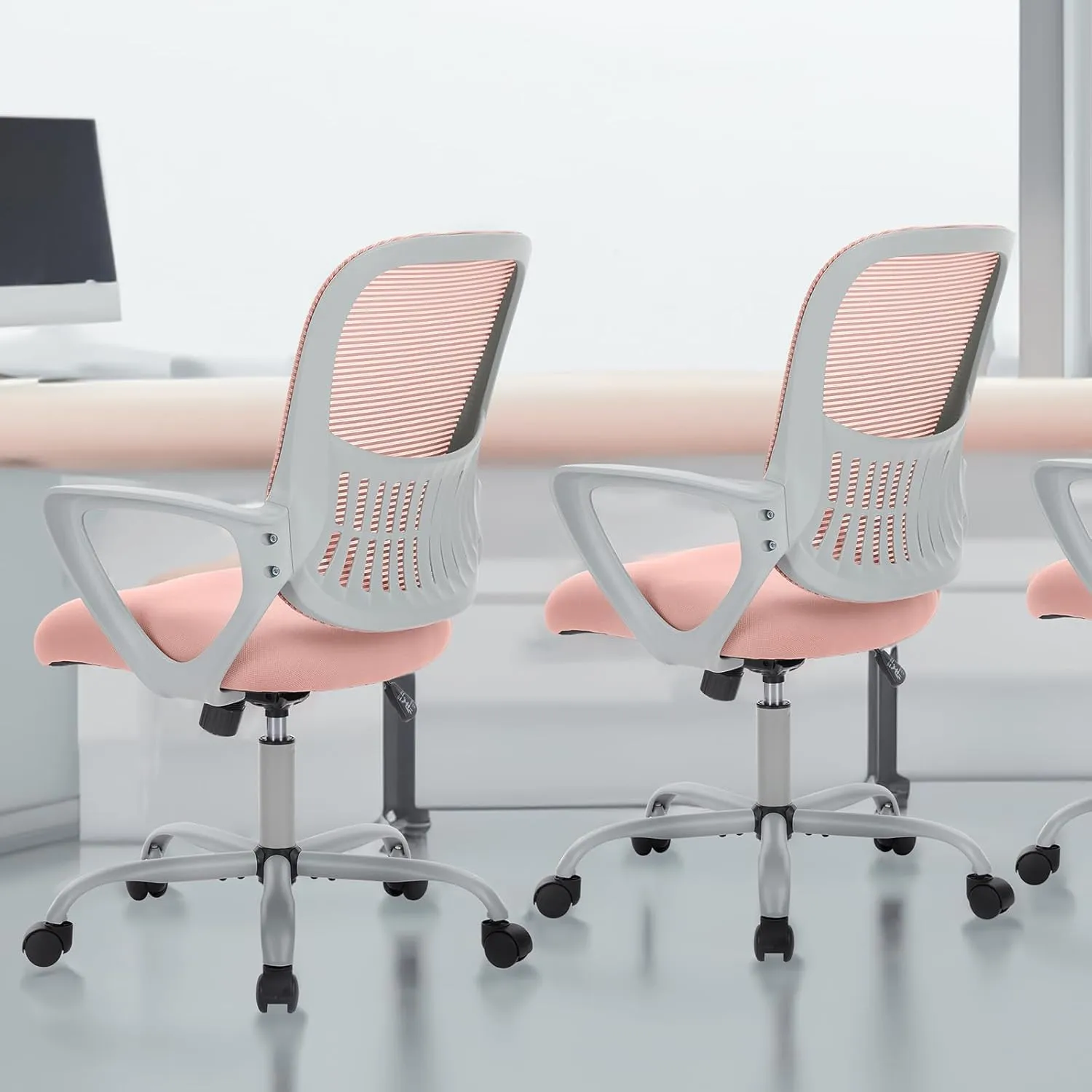Home Office Computer Desk Chair, Ergonomic Mid-Back Mesh Swivel Rolling Work with Wheels, Comfortable Lumbar Support, Comfy Arms, Bedroom, Study, Dorm, Student, Adults