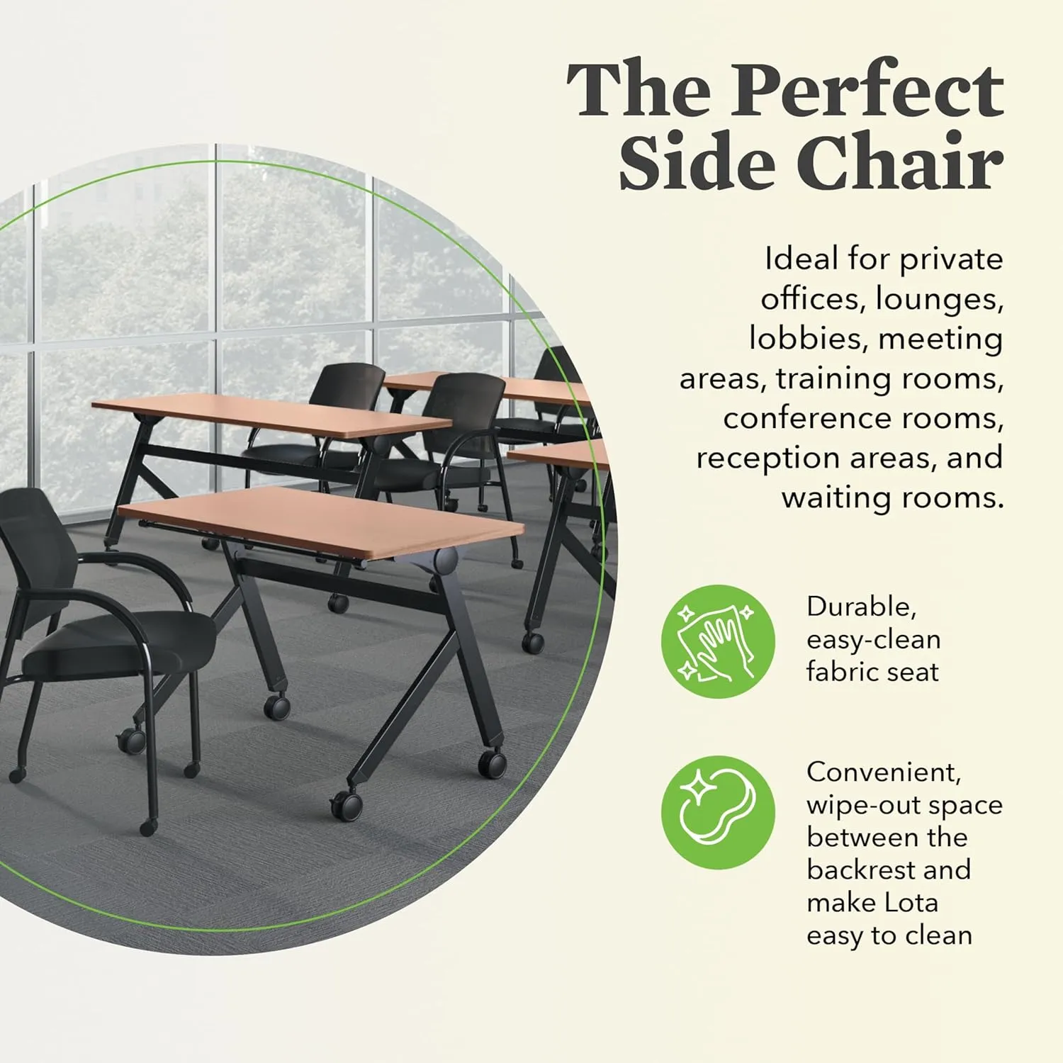 HON Lota Guest Chair, Black Scatter Side Chair with Arms and Casters, Mesh Back, Fabric Seat, Lobby Chairs with Wheels