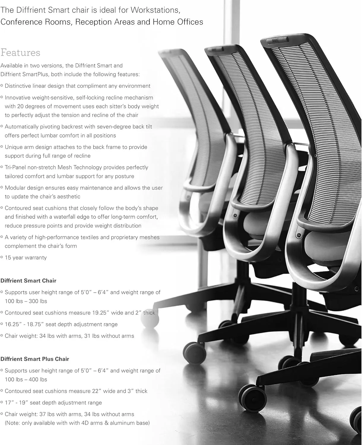 Humanscale Diffrient Smart Office Desk Chair - S413 Advanced Height Adjustable Duron Arms - Black Frame with Monofilament Stripe Black Mesh Back Balsam Corde4 Fabric - Standard Carpet Casters