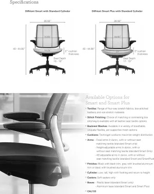 Humanscale Diffrient Smart Office Desk Chair - S413 Advanced Height Adjustable Duron Arms - Black Frame with Monofilament Stripe Black Mesh Back Balsam Corde4 Fabric - Standard Carpet Casters