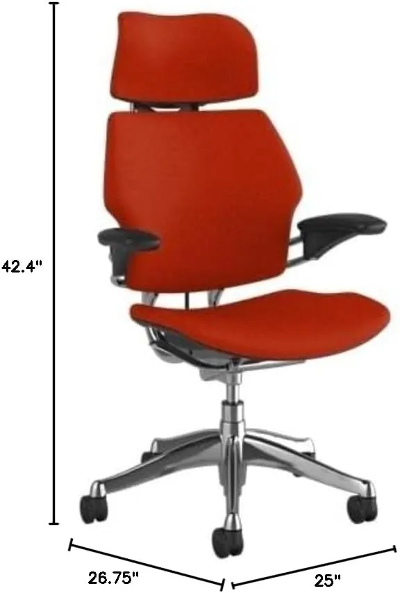 Humanscale Freedom Office Chair with Headrest - Ergonomic Work Chair with Advanced Highly Adjustable Duron Arms and Gel Seat - Wheels for Carpet - Aluminum Frame with Harvest Orange Ginkgo Fabric