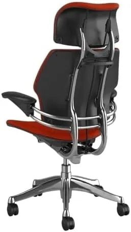 Humanscale Freedom Office Chair with Headrest - Ergonomic Work Chair with Advanced Highly Adjustable Duron Arms and Gel Seat - Wheels for Carpet - Aluminum Frame with Harvest Orange Ginkgo Fabric