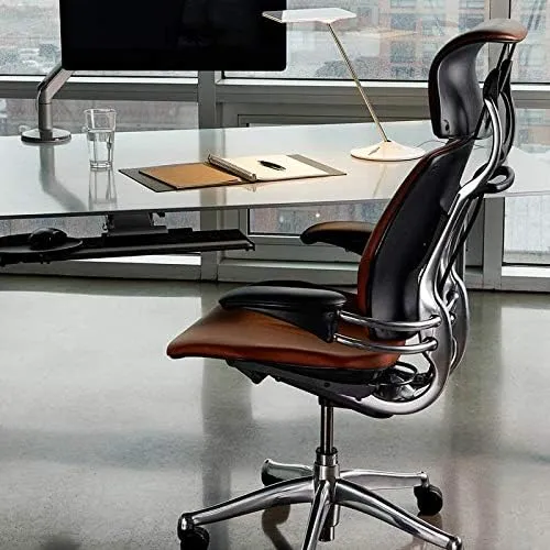 Humanscale Freedom Office Chair with Headrest - Ergonomic Work Chair with Advanced Highly Adjustable Duron Arms and Gel Seat - Wheels for Carpet - Aluminum Frame with Harvest Orange Ginkgo Fabric