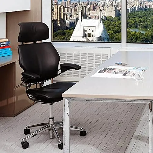 Humanscale Freedom Office Chair with Headrest - Ergonomic Work Chair with Advanced Highly Adjustable Duron Arms and Gel Seat - Wheels for Carpet - Aluminum Frame with Harvest Orange Ginkgo Fabric