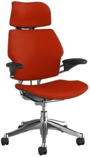 Humanscale Freedom Office Chair with Headrest - Ergonomic Work Chair with Advanced Highly Adjustable Duron Arms and Gel Seat - Wheels for Carpet - Aluminum Frame with Harvest Orange Ginkgo Fabric
