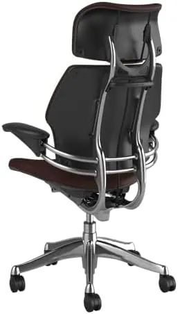 Humanscale Freedom Office Chair with Headrest - Ergonomic Work Chair with Standard Height Adjustable Duron Arms - Wheels for Hard Flooring - Polished Aluminum Frame with Jasper Corvara Leather