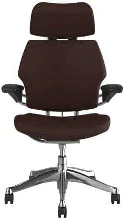 Humanscale Freedom Office Chair with Headrest - Ergonomic Work Chair with Standard Height Adjustable Duron Arms - Wheels for Hard Flooring - Polished Aluminum Frame with Jasper Corvara Leather