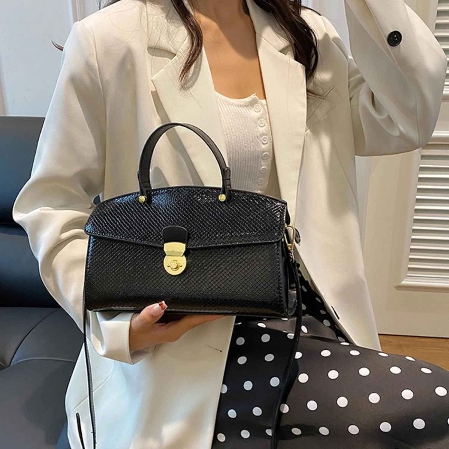 IAMUHI Women's Retro Evening Handbag Snake Pattern Top Handle Satchel Ladies Designer PU Leather Small Tote Crossbody Bag