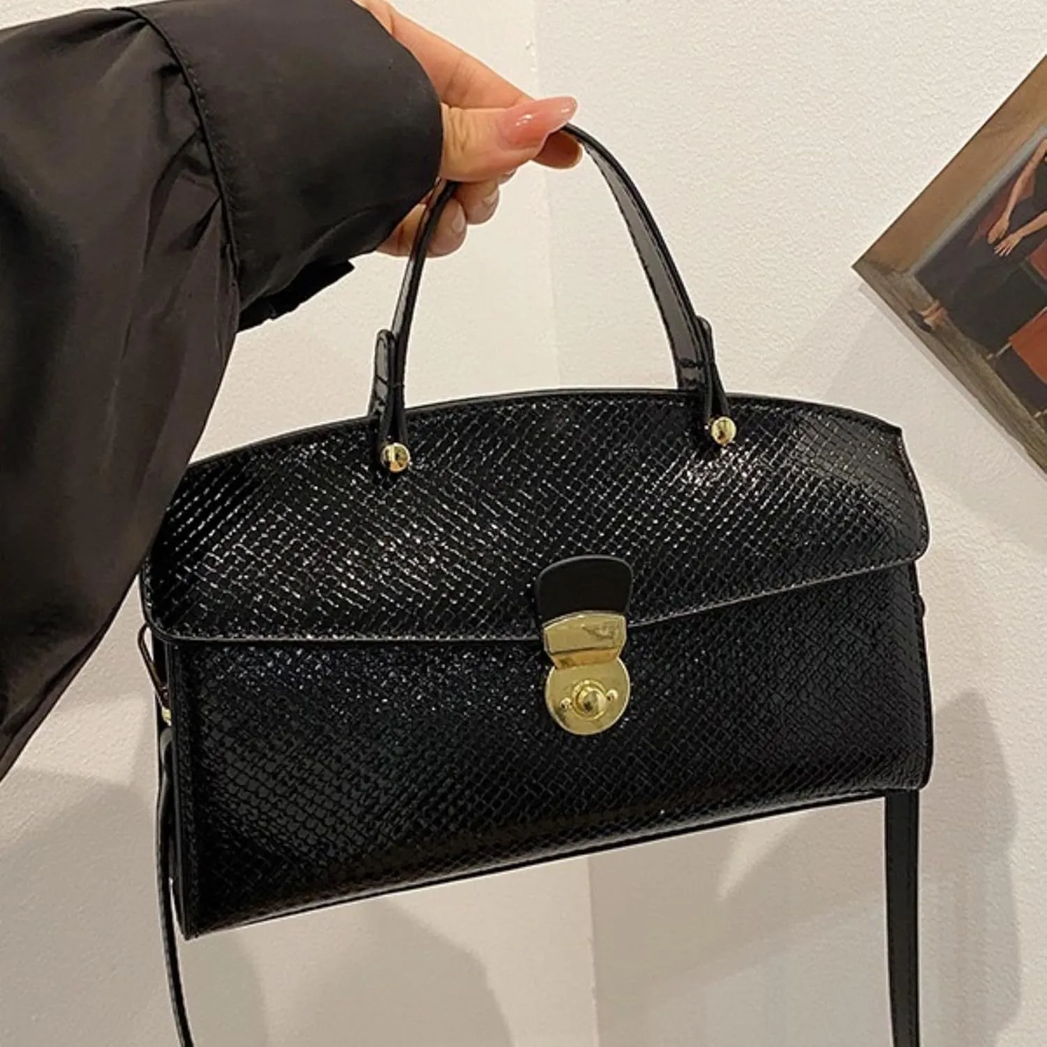 IAMUHI Women's Retro Evening Handbag Snake Pattern Top Handle Satchel Ladies Designer PU Leather Small Tote Crossbody Bag