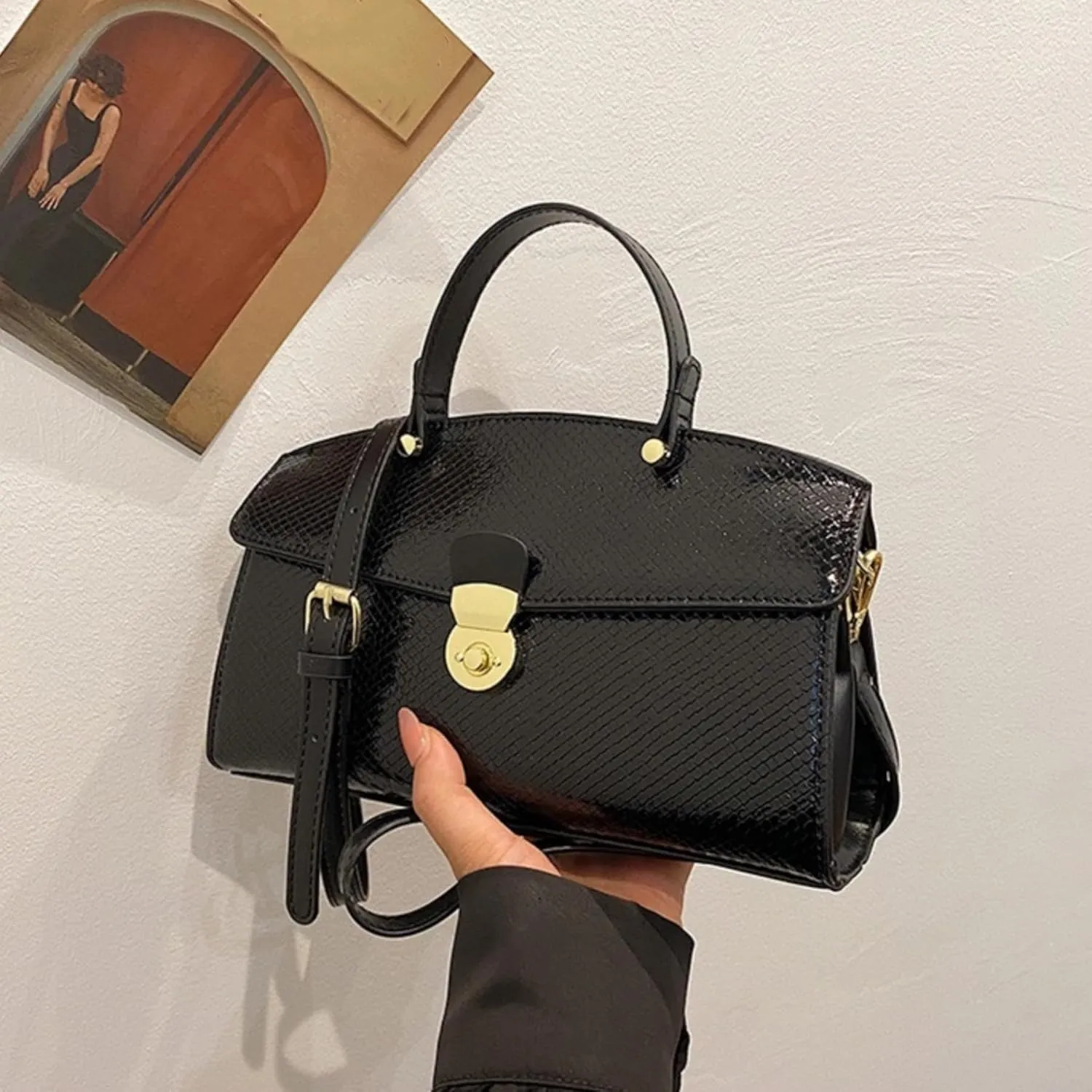 IAMUHI Women's Retro Evening Handbag Snake Pattern Top Handle Satchel Ladies Designer PU Leather Small Tote Crossbody Bag