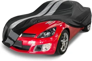 iCarCover Custom Car Cover for 2007-2011 Saturn Sky Waterproof All Weather Rain Snow UV Sun Protector Full Exterior Indoor Outdoor Car Cover (Stripe - Black/Gray)