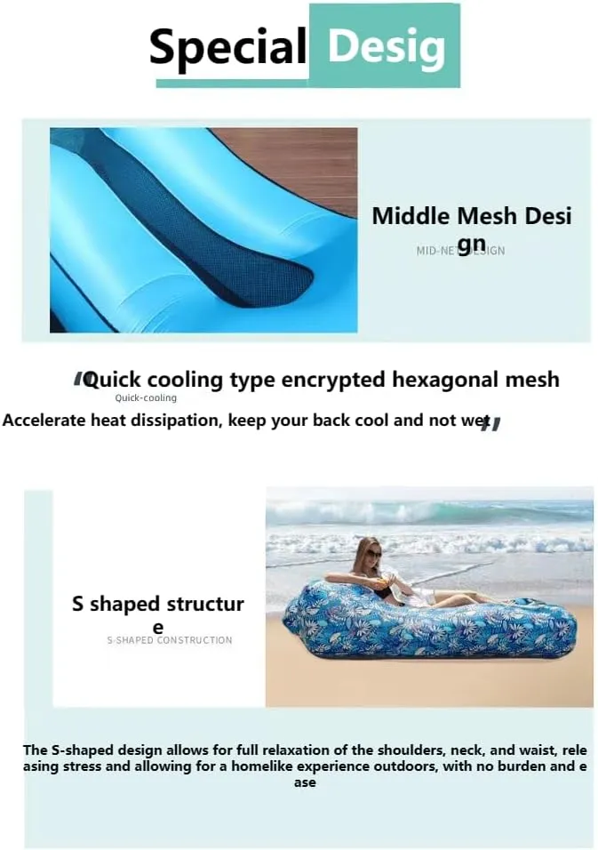 Inflatable Lounger Air Sofa Chair - Camping and Beach Accessories - Portable Waterproof Sofa Suitable for Hiking, Picnic, Outdoor, Backyard, etc. Amphibious use (TropicalBlue)